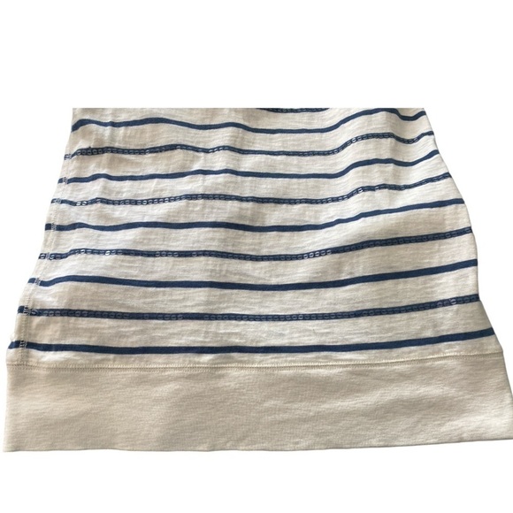 J Crew T-shirt, long sleeve, cream with blue stripes, clear sequins. Banded hem. - Picture 8 of 8